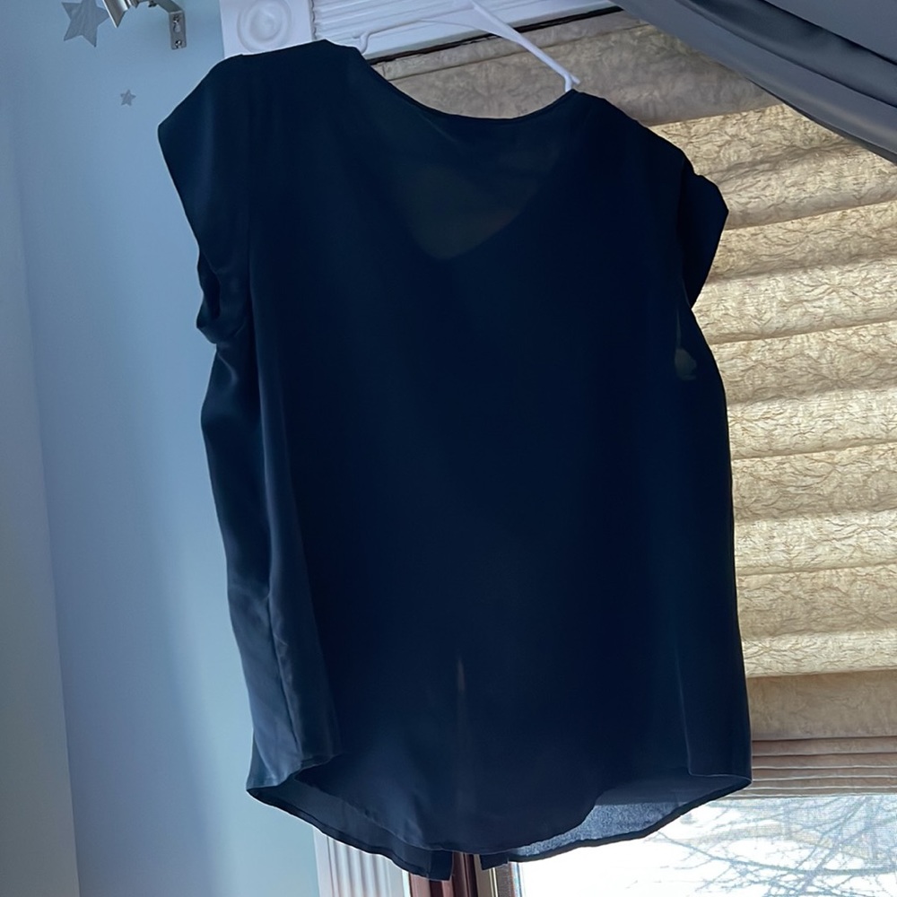 Joie Navy Silk Flutter Sleeve Button Front Blouse… - image 4